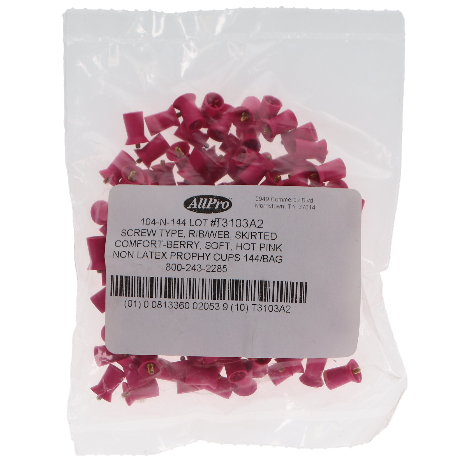 Allpro: Prophy Cups Soft Ribbed / Webbed Screw Type Hot Pink 144/Pk - 104-N-144