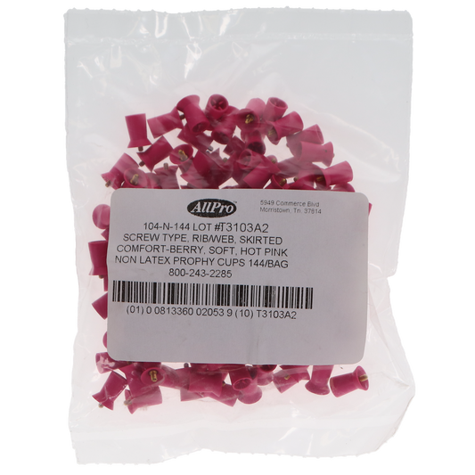 Allpro: Prophy Cups Soft Ribbed / Webbed Screw Type Hot Pink 144/Pk - 104-N-144
