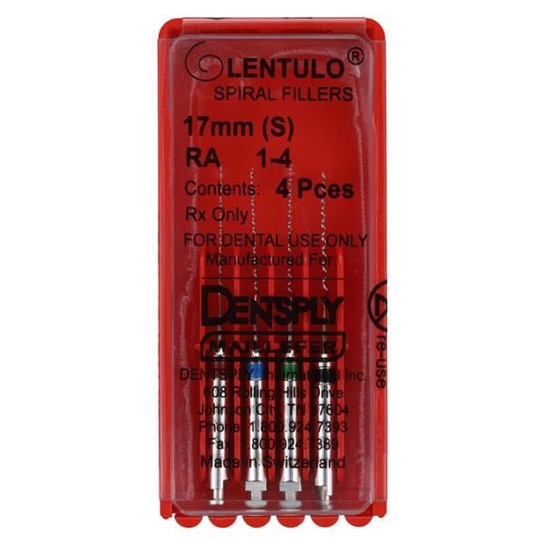 Lentulo Spiral Fillers – Latch Type Paste Carriers, 4/Pkg - Size 1 25 mm Red
