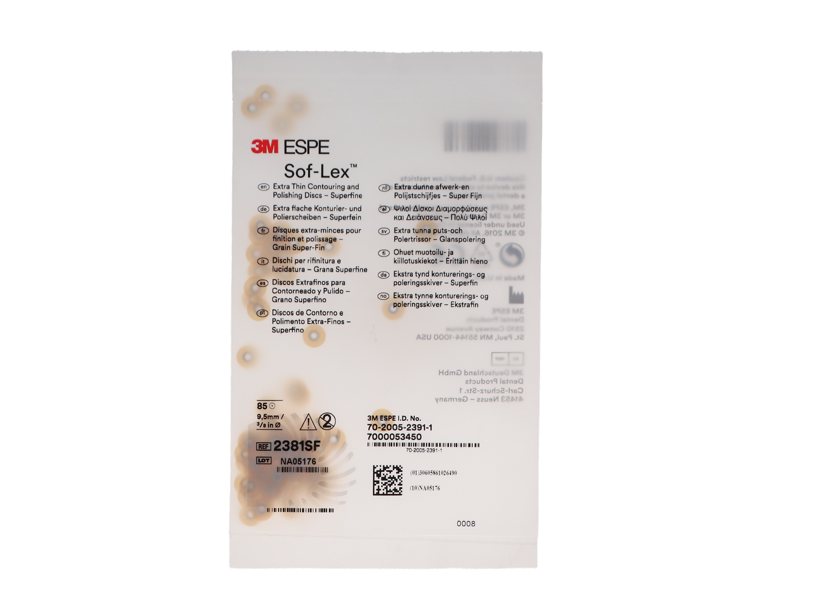 Sof-Lex XT Contouring and Polishing Discs, Extra Thin, Pop-On, 3/8", Superfine, Yellow, 85/Pk, 2381SF