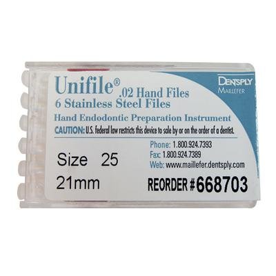 Unifiles® Stainless Steel Hand Files – 21 mm, 6/Pkg - Size 45, White