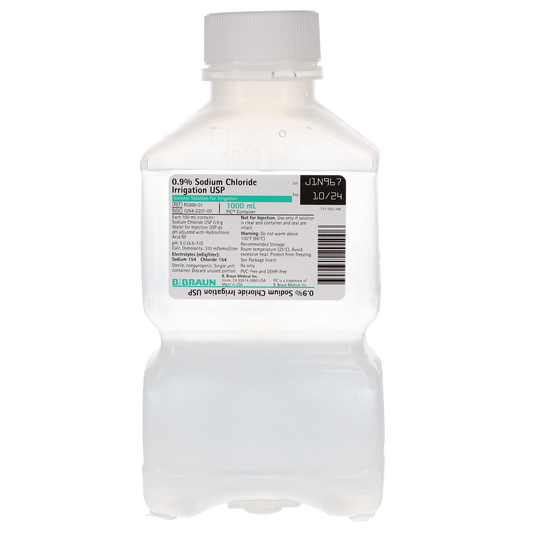 B Braun 0.9% Sodium Chloride Irrigation, USP, 1000 ml, 16/Pk, R5200-01-16