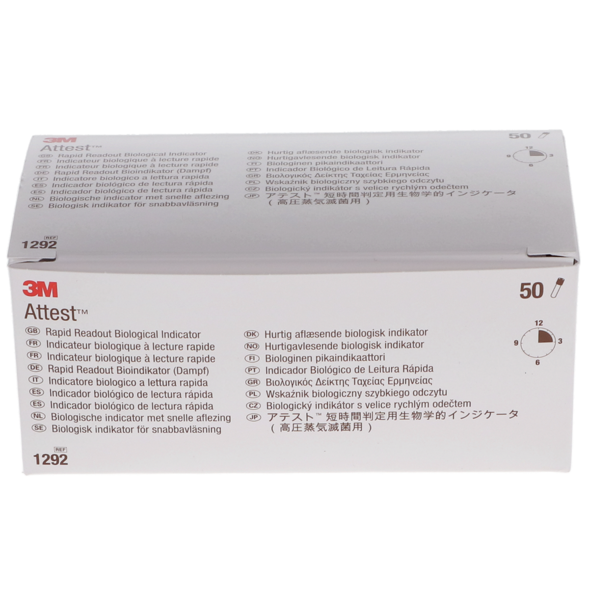 3M Attest 1292 Rapid Biological Indicators, Brown Cap, 50/Pack