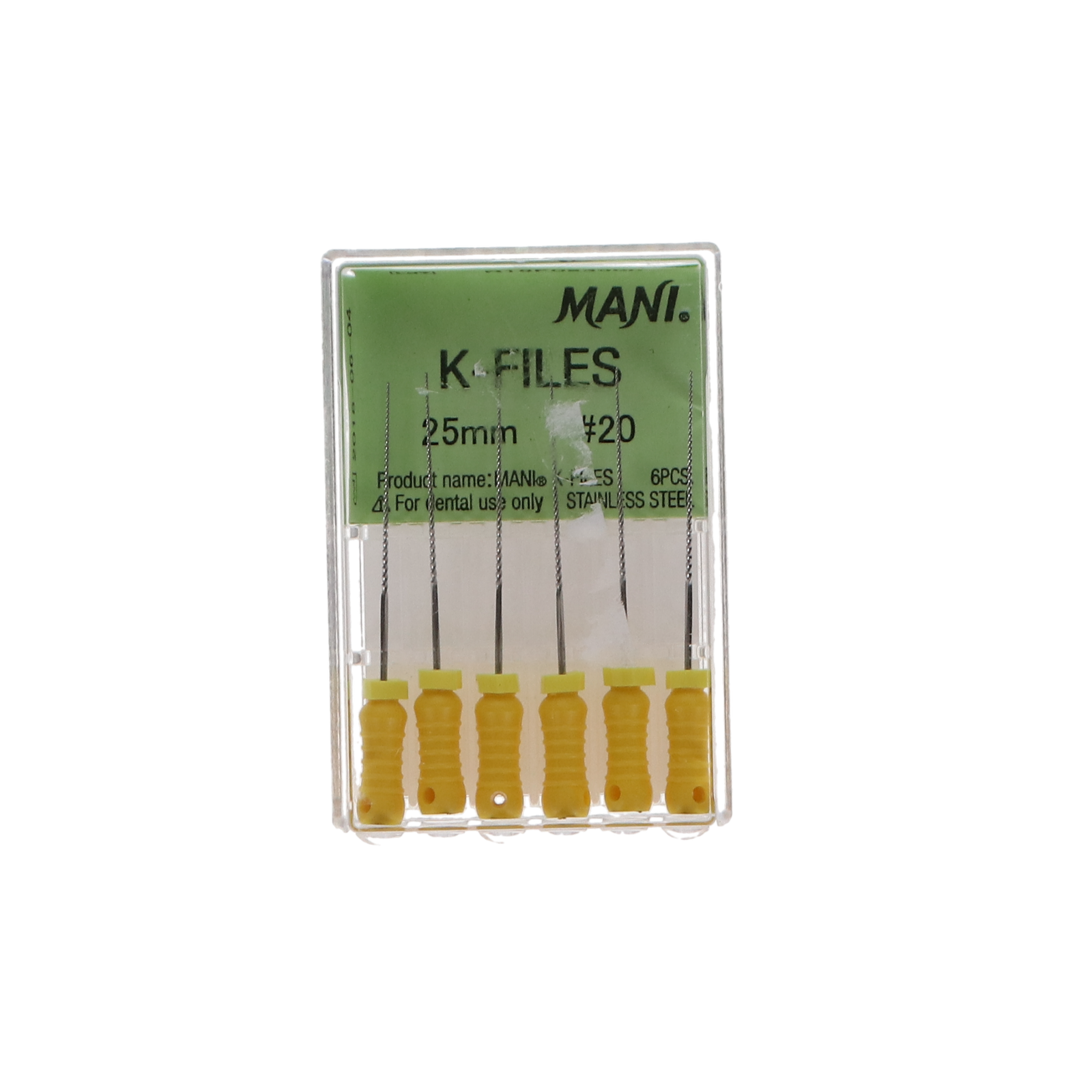 K-File, Stainless Steel, 25 mm, # 20, Yellow, 6/Pk, MK2520