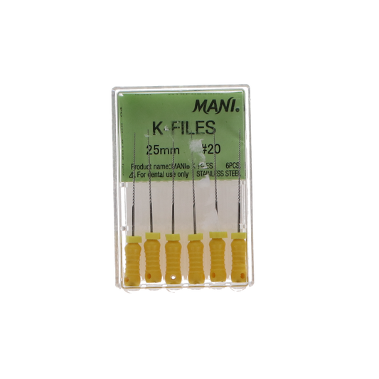 K-File, Stainless Steel, 25 mm, # 20, Yellow, 6/Pk, MK2520
