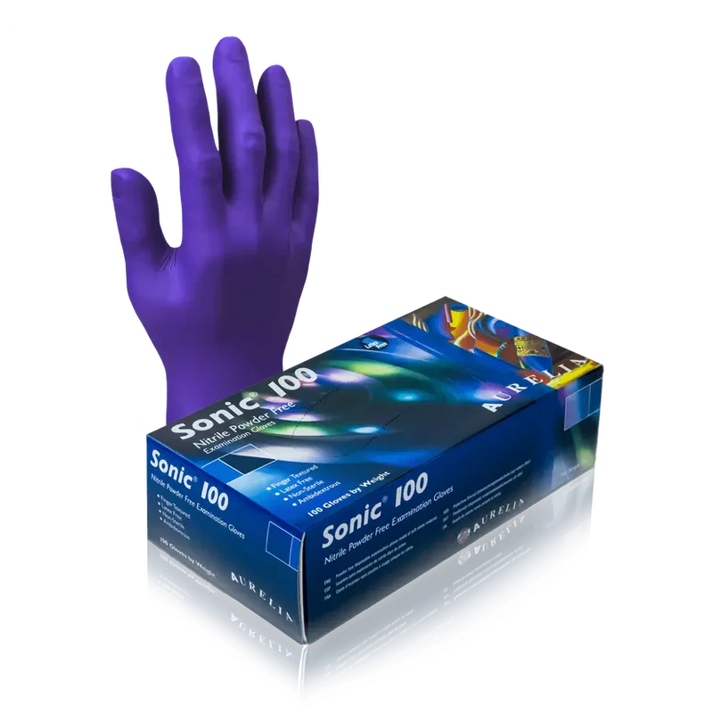 Aurelia: Sonic 100 Nitrile Examination Powder Free Small Gloves 100/Box - 9377B6