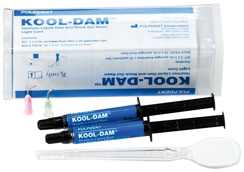 Pulpdent, Kool Dam, 2x3ml Syringes W/20 Applicator Tips Rubber Liquid Dam #PD