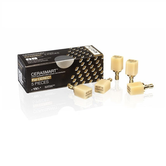 GC America CERASMART Force Absorbing Nano Ceramic CAD CAM Blocks HT 5 Count, Size 14, Shade A3.5