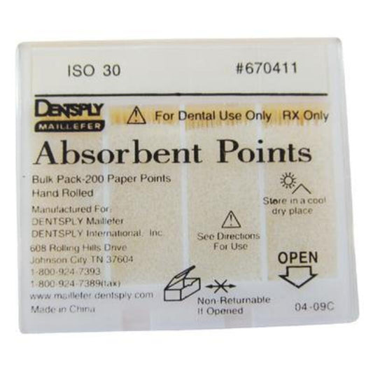 Absorbent Endodontic Paper Points – Standard ISO Sizes, 0.02 Taper, Nonsterile Bulk Package, 200/Box, Size # 35