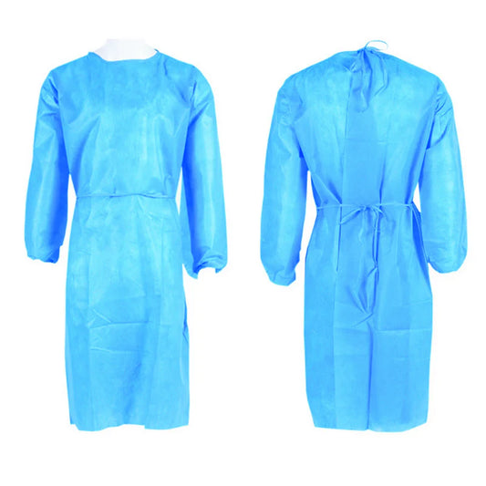 Non-Woven Isolation Gowns 25GSM Blue with Elastic Cuffs Universal Size #ISO25-BL