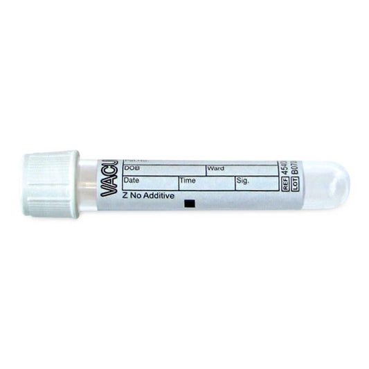VACUETTE® Blood Collection Tube, Z No Additive, Non-Ridged, White Cap with Black Ring - 6 mL - 13 x 100 - Case of 1200