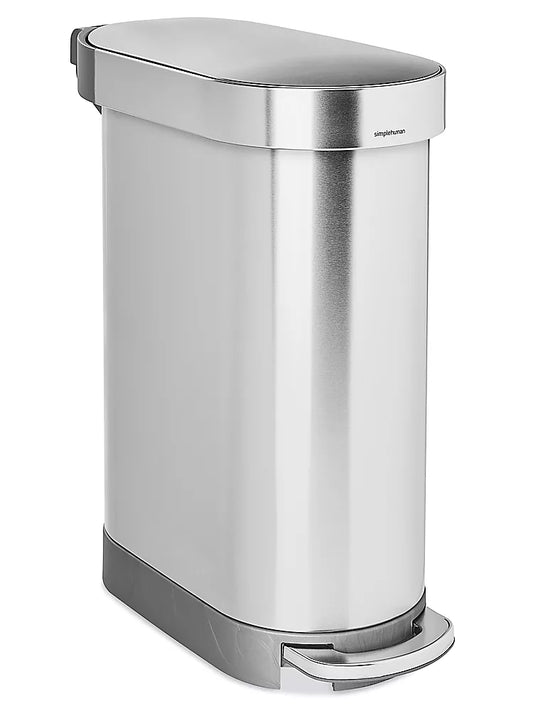 Simplehuman® Slim Step-On Trash Can - 12 Gallon, Stainless Steel, H-9187SIL