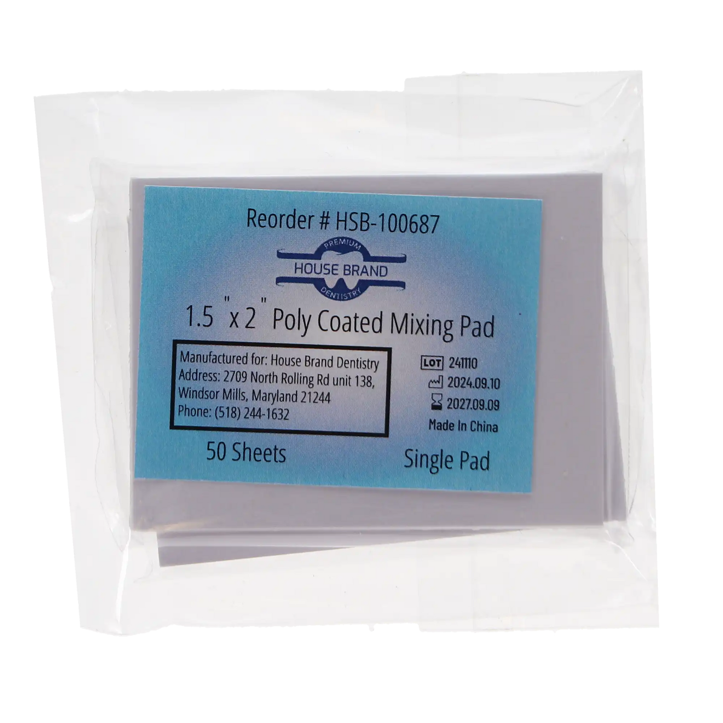 HSB 1.5" x 2" Poly Coated Mixing Pad 50 Sheets Single Pad (100687)