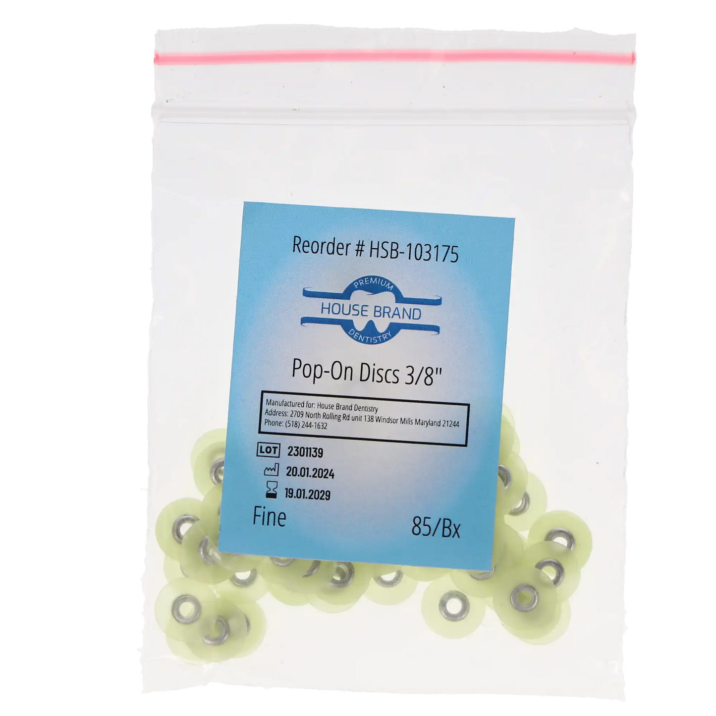 HSB Sof-Lex Type Pop-On polishing discs 3/8" Fine Yellow 85/Pk