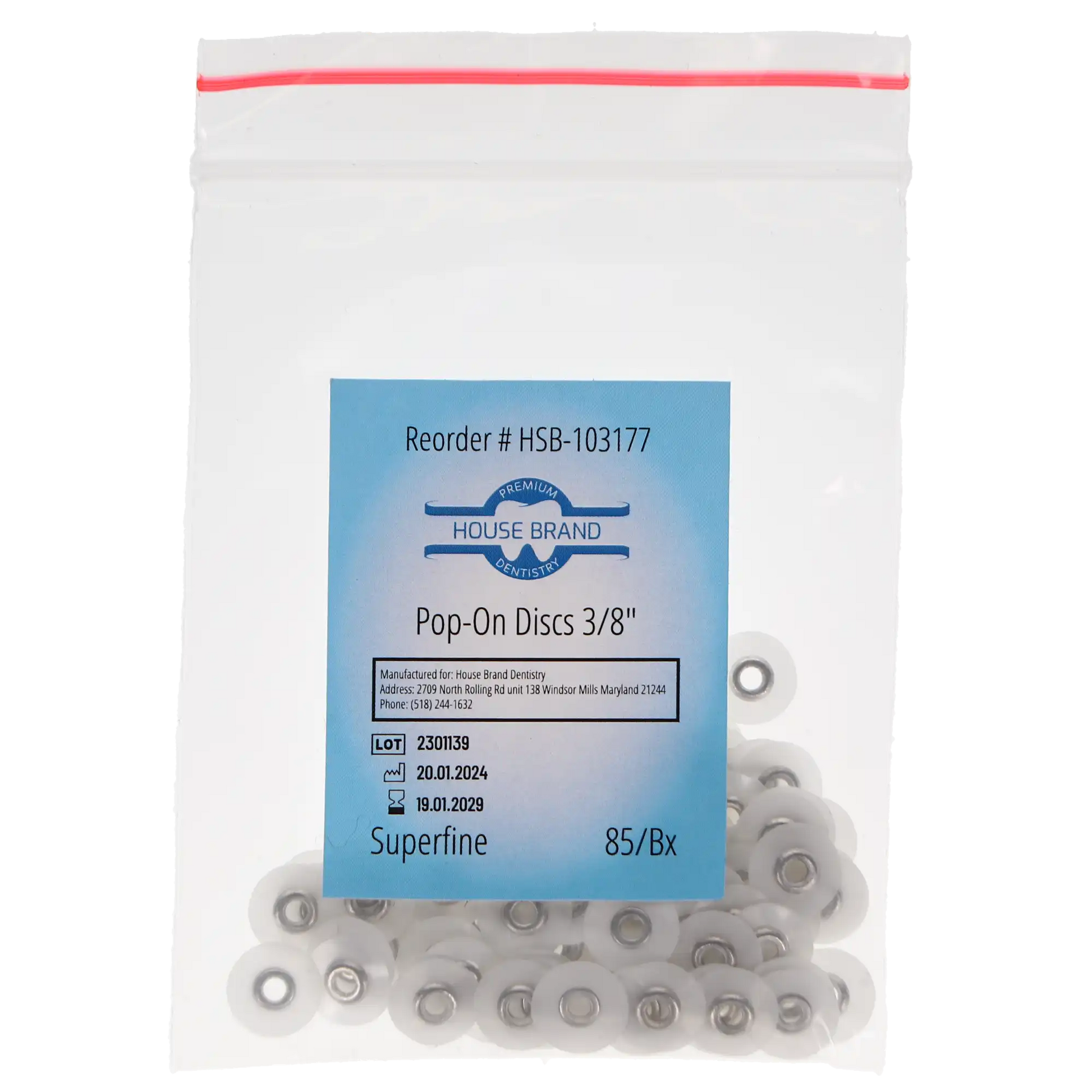 HSB Sof-Lex Type Pop-On polishing discs 3/8" Superfine Light Blue 85/Pk