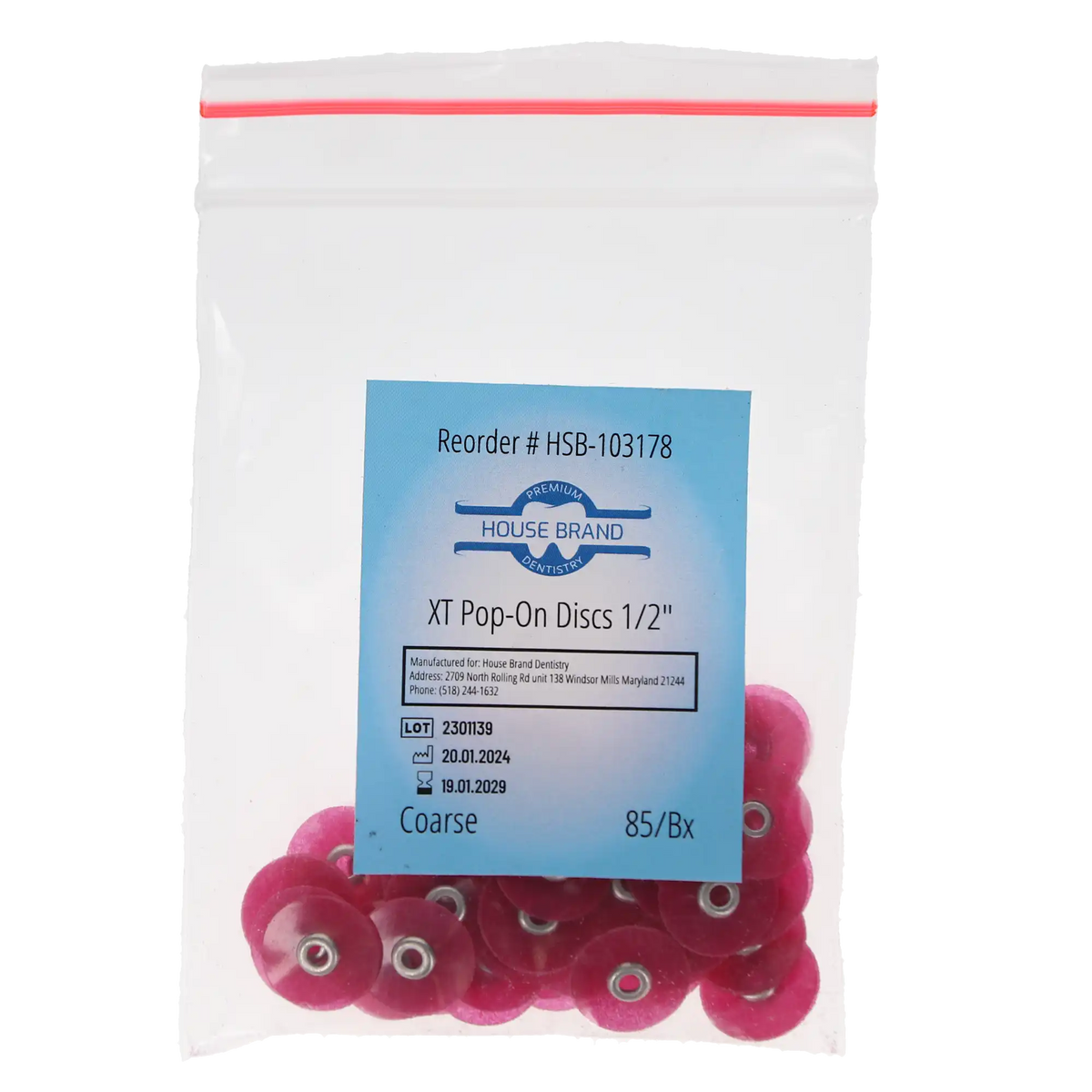 HSB Sof-Lex XT Type Pop-On polishing discs 1/2" Coarse Dark Pink 85/Pk