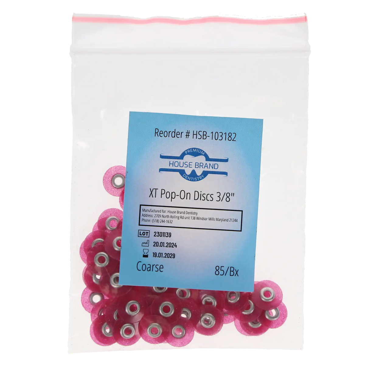 HSB Sof-Lex XT Type Pop-On polishing discs 3/8" Coarse Pink 85/Pk