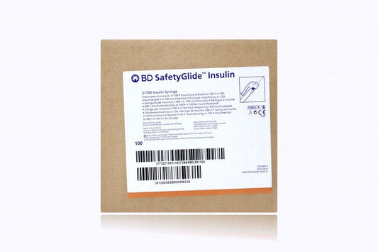 BD Safety Glide Insulin Syringe 29G x 1/2" 1/2 mL 0.5ml 100 Count