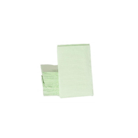 D2: Dental Bibs 2 Ply tissue 1 Ply poly 500/cs Green-PP129-G
