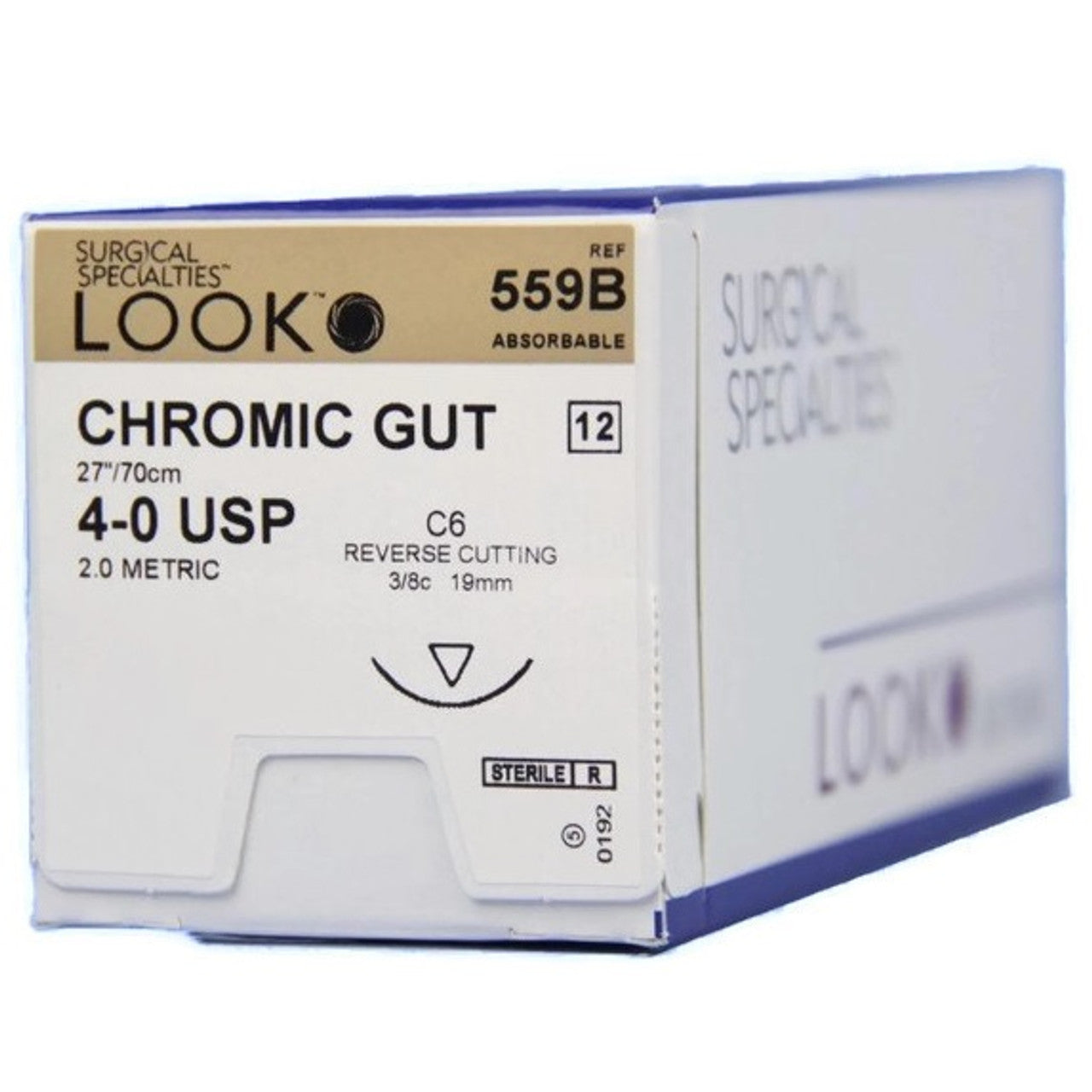 Look  Sutures Chromic Gut , 4-0, 27" Length, C6 Needle 12/Box #559B