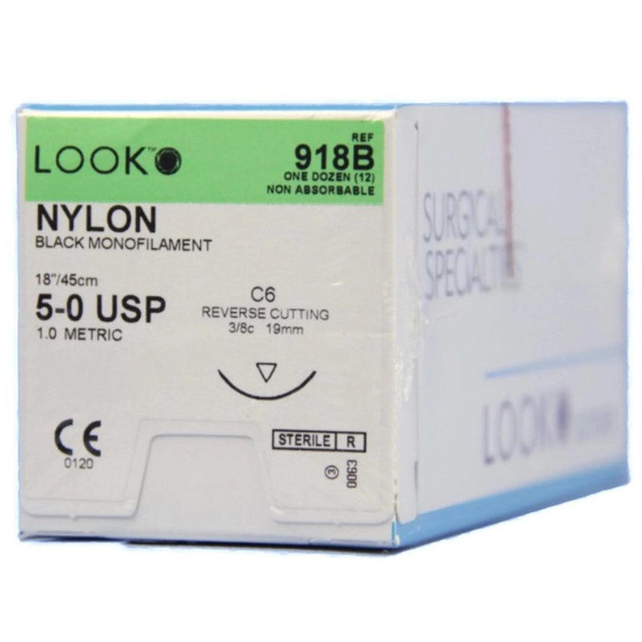 Look Nylon Sutures  Black 5-0 18" Length, C6 Needle 12/Box #918B