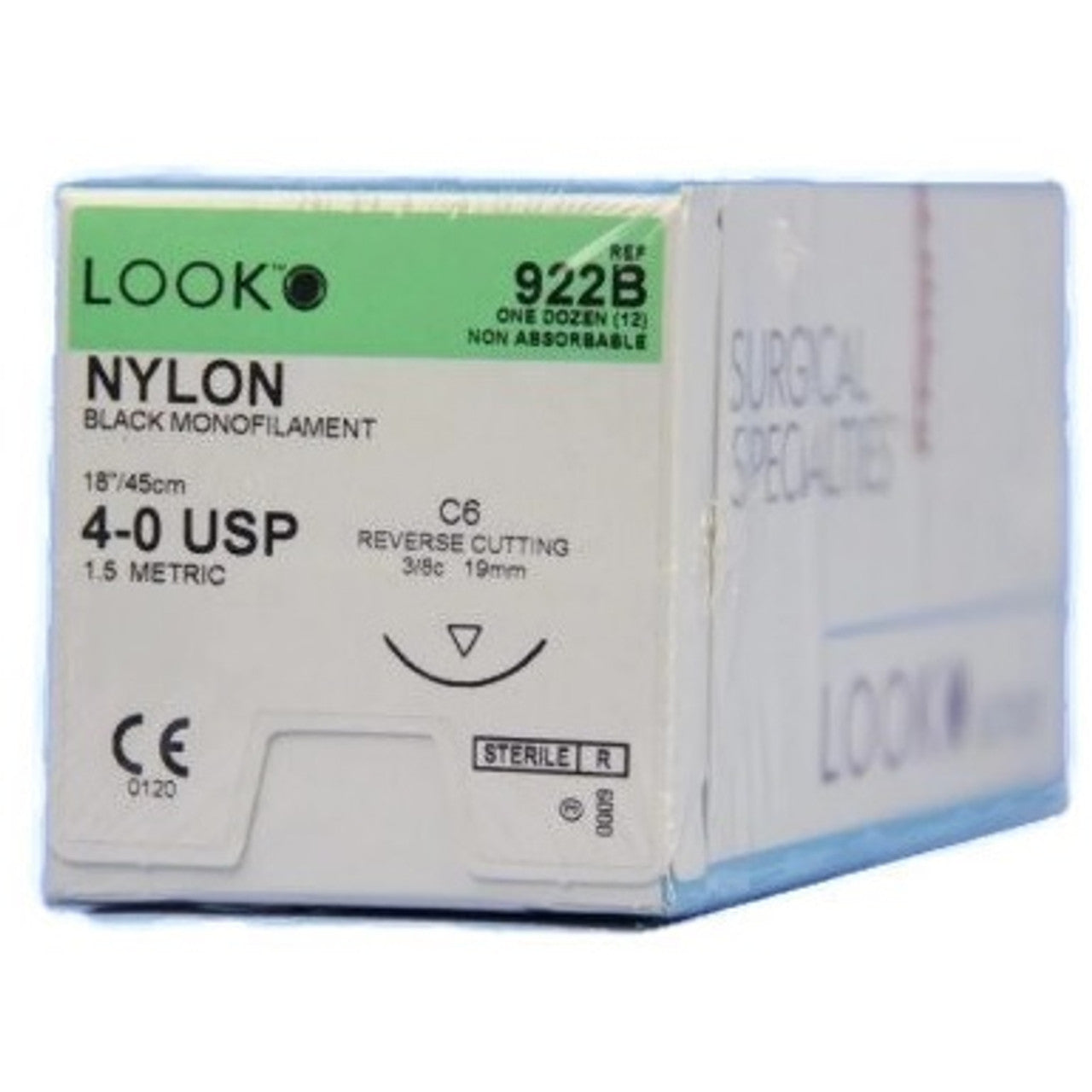 Look  Nylon Black Sutures 4-0 x 18" C-6 Needle 12/Box #922B