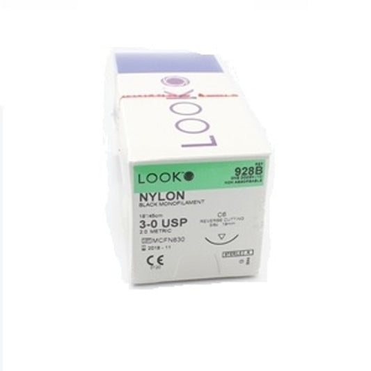 Look Nylon Black Sutures 3-0 x 18" C-6 Needle 12/Box #928B