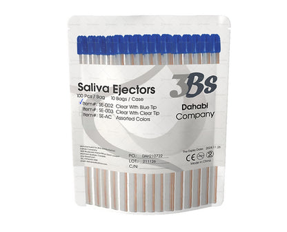 Saliva Ejectors 100/box, clear with blue tip