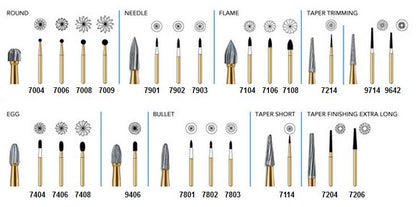 Trimming& Finishing Gold Carbide Burs 12 Blades  , 25/Pk