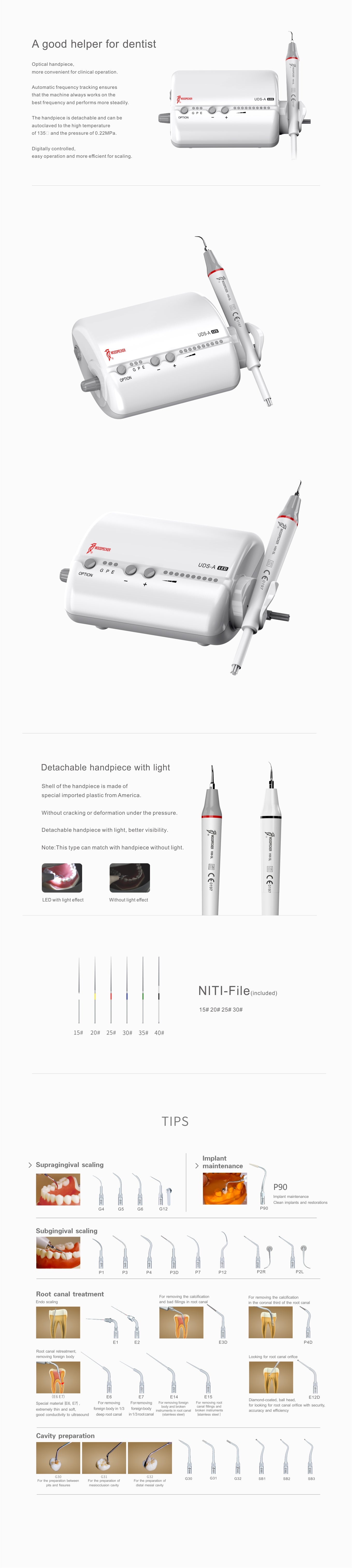 Woodpecker UDS A LED Ultrasonic Scaler – Precision Scaling with Built-In LED Illumination