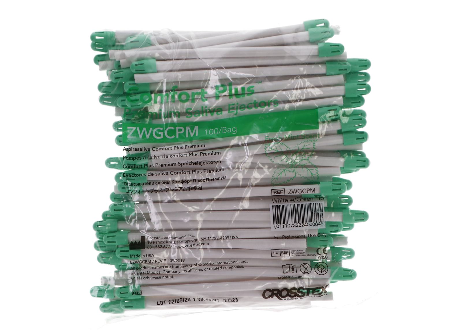 Crosstex: Saliva Ejectors Comfort Plus White/Green Mint 100/bag - ZWGCPM