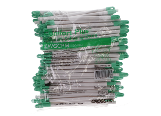 Crosstex: Saliva Ejectors Comfort Plus White/Green Mint 100/bag - ZWGCPM