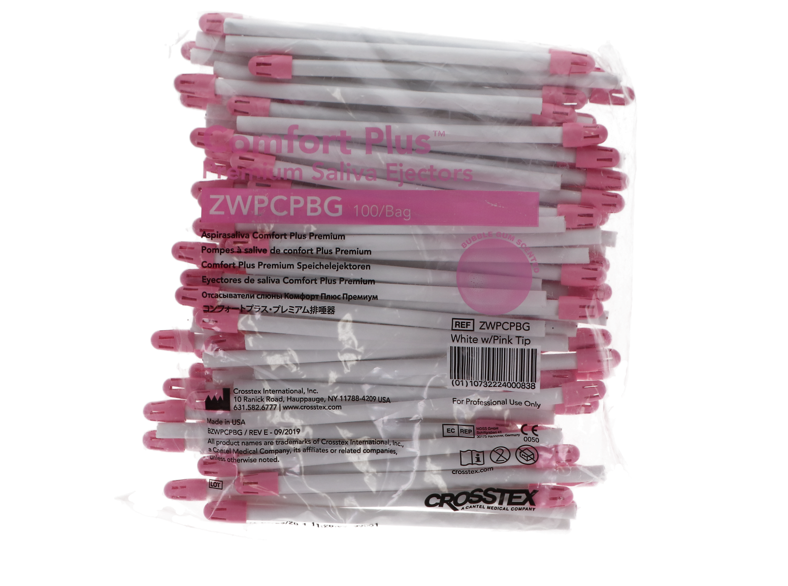 Crosstex: Saliva Ejectors Comfort Plus White/Pink Bubblegum100/Bag - ZWPCPBG