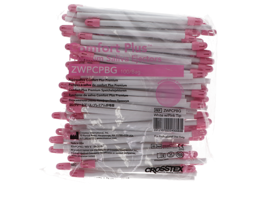Crosstex: Saliva Ejectors Comfort Plus White/Pink Bubblegum100/Bag - ZWPCPBG