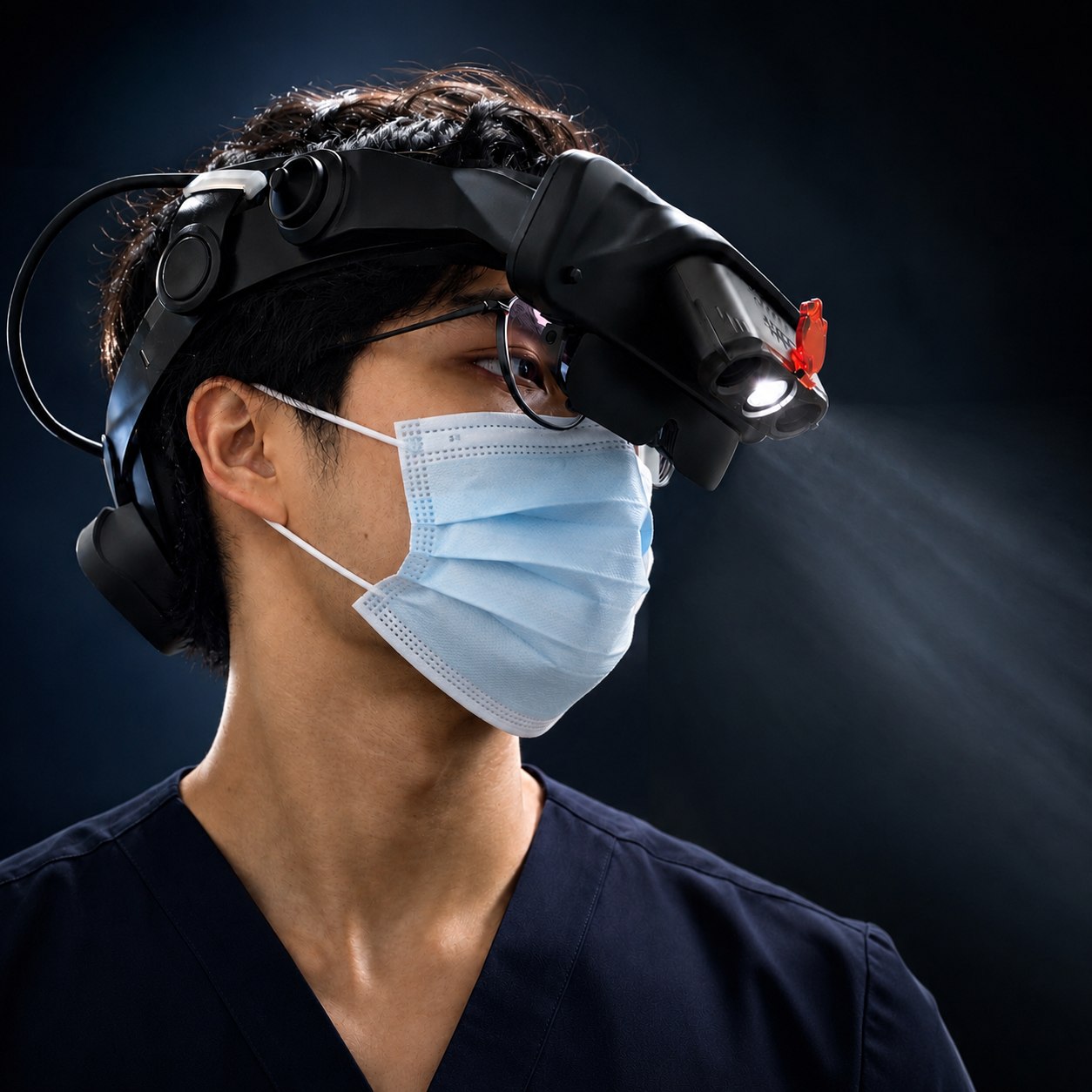 Dentist wearing arLoupe WS3509 wireless digital dental loupe