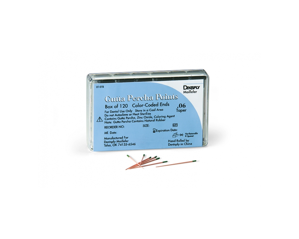 Gutta Percha Points – Tapered, Hand Rolled, Color Coded, 20 Points/Vial, 6 Vials/Box, 0.04 Tapered, SIze #35