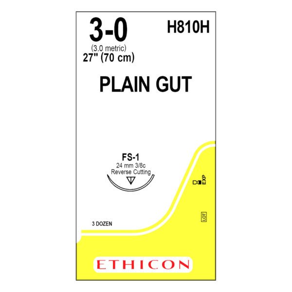 J&J Ethicon Chromic Gut Suture 3-0, 27" (68 cm), CT-1 Needle, 36/Box | JJ-H810H