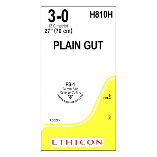 J&J Ethicon Chromic Gut Suture 3-0, 27" (68 cm), CT-1 Needle, 36/Box | JJ-H810H