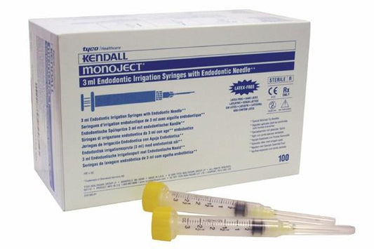 Monoject Endo Irrigation Syringe with Needles 27G Yellow/23G Orange 100/Box #8881513850/#8881513843