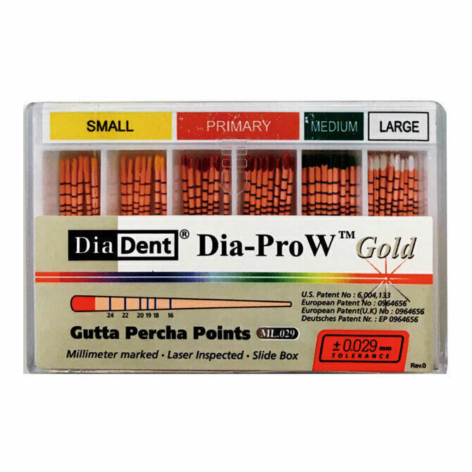 Dia-PRO W Gold Gutta Percha Points 60/Pk ML168-S602 (Compatible with Waveone Gold) - Small - DiaDent