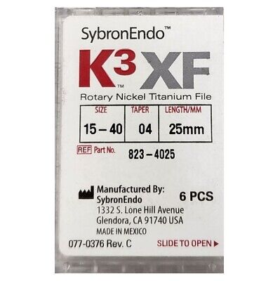 K3 XF Files Rotary Files NITI Taper 0.4" Size-15-40 Length-25mm #8234025 - Kerr
