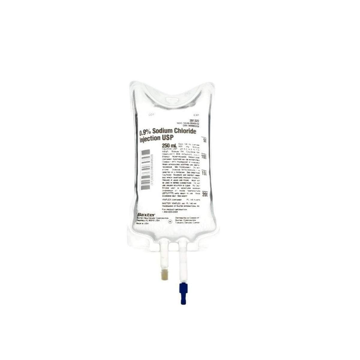 SALINE 0.9% NACL SODIUM CHLORIDE Irrigation INJECTIONS - IV BAGS #JB1322P-JB1323 - 250ml