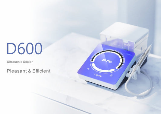 Woodpecker D600 Ultrasonic Scaler, an advanced dental scaling device with a modern, ergonomic design, featuring a touch-sensitive display for precise power adjustments and optimized patient comfort